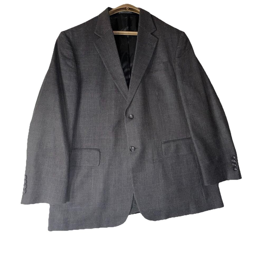 Oscar de la Renta Silk Wool Houndstooth Blazer Mens Size 44R Sport Coat 2 Button